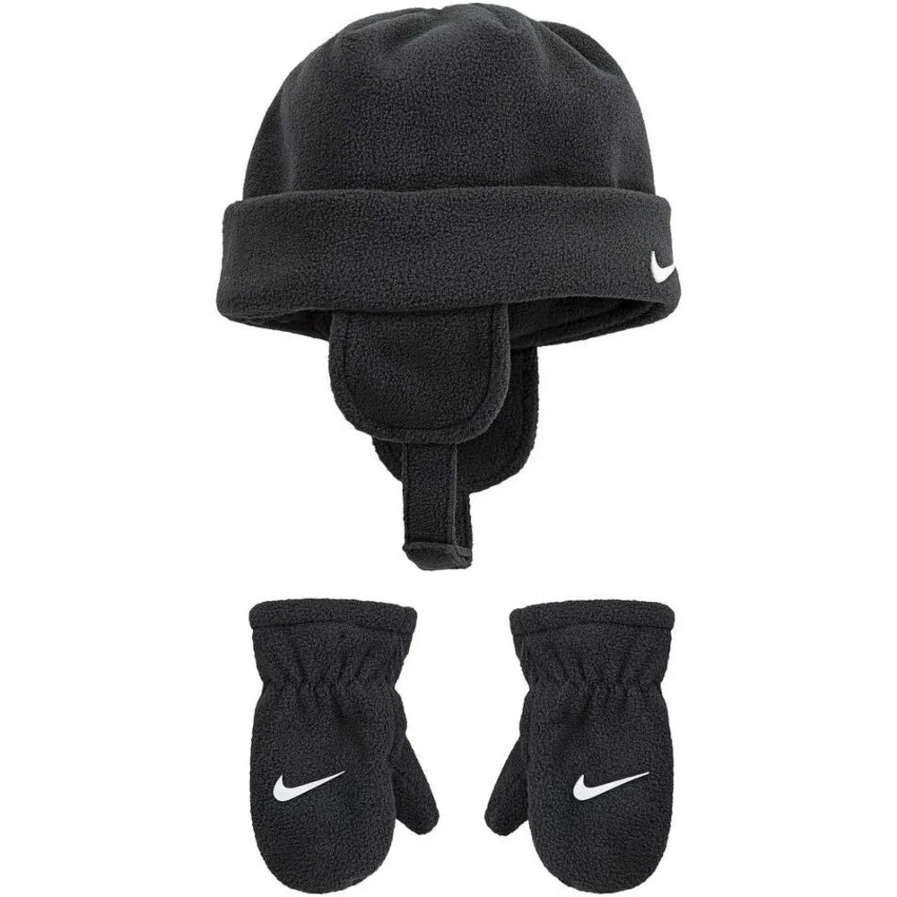 New Nike Toddler Boys Fleece Trapper Hat and Mittens 2 Piece Set - Picture 2 of 8